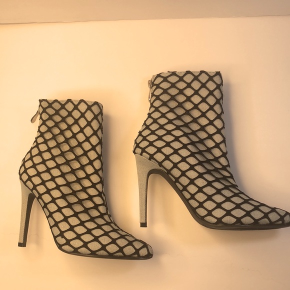 Blue Jean Ankle Boots With Black Fishnet - Picture 3 of 5